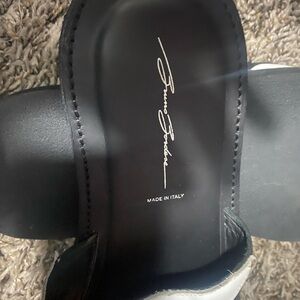 Bruno Bordese Black Leather Slide Sandals with White Accent